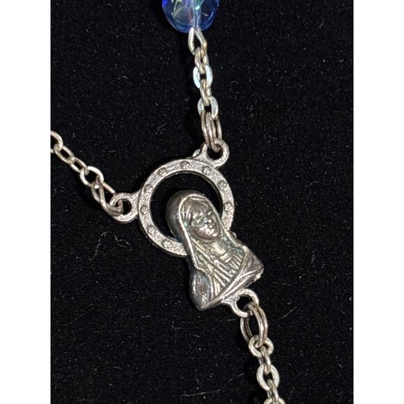 Vintage Rosary With AB Blue Glass Beads & Silver Crucifix Pendant Italy - Picture 6 of 7